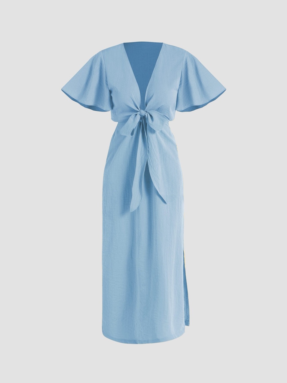 Cider Sky Blue Tie-Front Maxi Dress